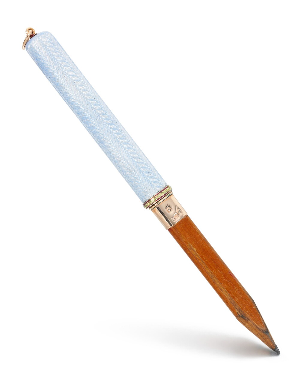 View full screen - View 1 of Lot 21. A FABERGÉ SILVER AND GUILLOCHÉ ENAMEL GOLD-MOUNTED PENCIL HOLDER, WORKMASTER ANDREI ADLER, ST PETERSBURG, 1908-1917.