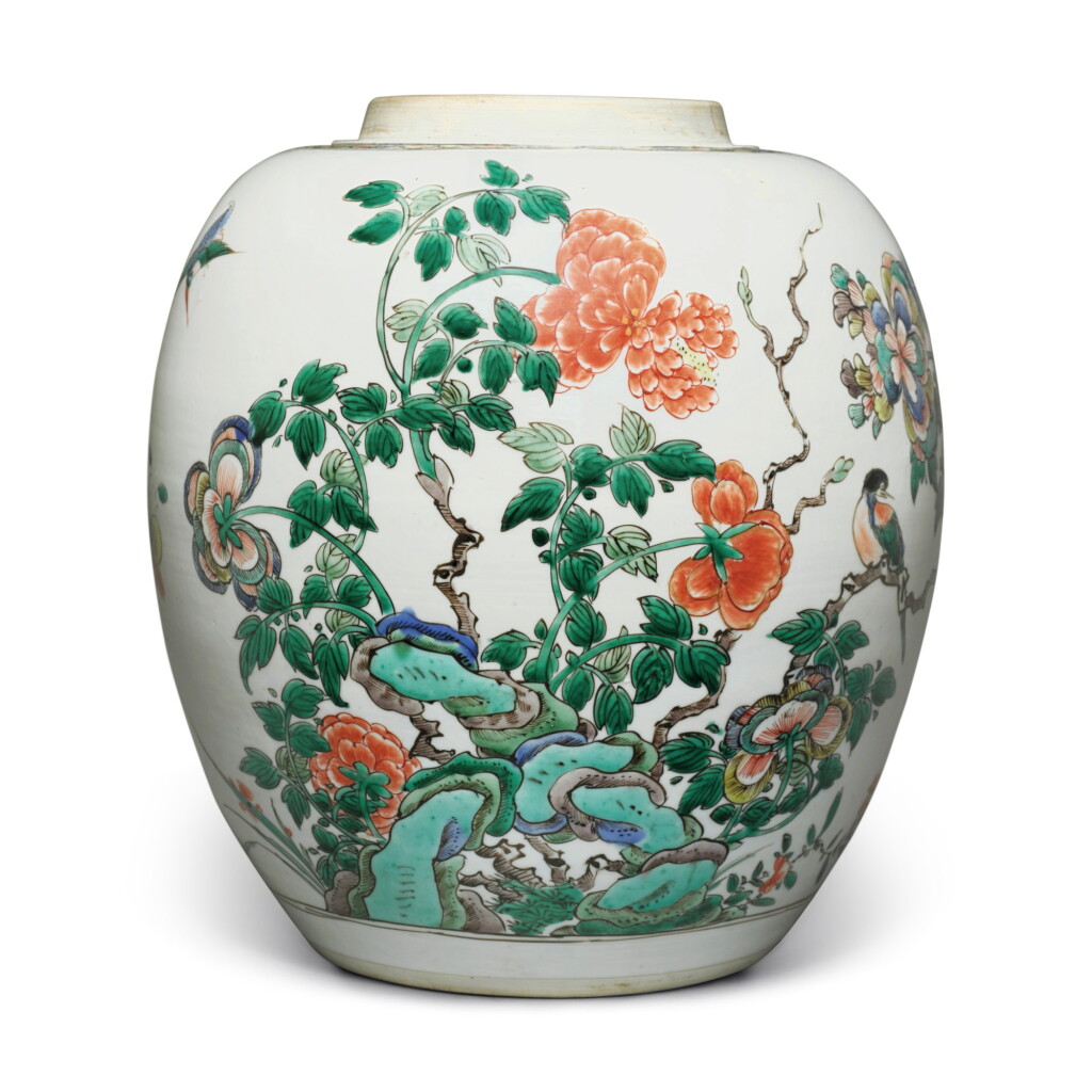 View full screen - View 1 of Lot 4. A famille-verte 'bird and flower' jar, Qing dynasty, Kangxi period.