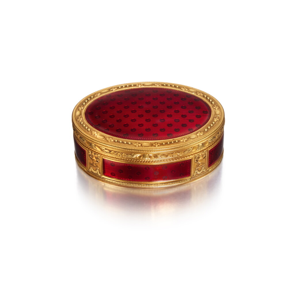 View full screen - View 1 of Lot 338. A Gold and Enamel Snuff Box, Nicholas Méniere, Paris, 1780/1781 .