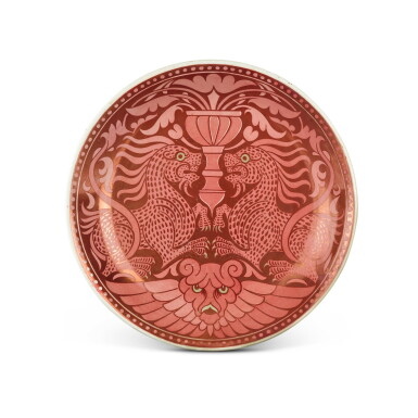 View full screen - View 1 of Lot 6. A William de Morgan ruby lustre dish by Fred Passenger, circa 1885.