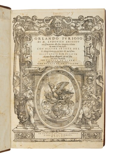 View full screen - View 1 of Lot 5. Ariosto, Orlando furioso, Venice, 1546, Venetian green morocco by the Fugger Binder for Perrenot de Granvelle.