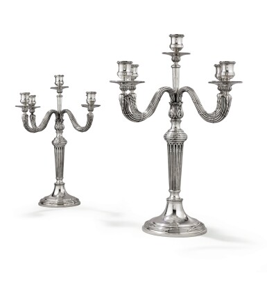 View full screen - View 1 of Lot 32. A PAIR OF SILVER FIVE-LIGHTS CANDLESTICKS, GEORGES FALKENBERG, PARIS, CIRCA 1900 | PAIRE DE CHANDELIERS À CINQ LUMIÈRES EN ARGENT PAR GEORGES FALKENBERG, PARIS, VERS 1900.