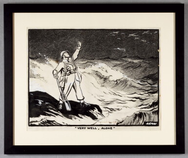 View full screen - View 1 of Lot 273. David Low | "Very Well, Alone" cartoon, 1940, signed by Winston Churchill.