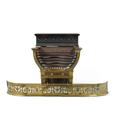 View full screen - View 1 of Lot 125. A George III Adam Style Brass and Iron Fire Grate and Fender, late 19th/Early 20th Century.