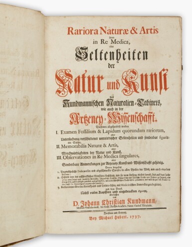 View full screen - View 1 of Lot 139. Kundmann, Johann Christian | An extensive catalogue of a German Wunderkammer, describing shells, fossils, minerals, and stones.