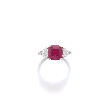 View full screen - View 1 of Lot 883. Ruby and diamond ring.