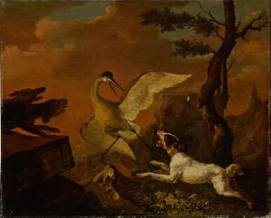 View full screen - View 1 of Lot 240. Dogs hunting a heron.