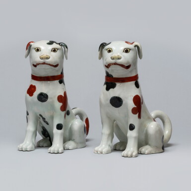View full screen - View 1 of Lot 67. A PAIR OF ARITA MODELS OF HOUNDS, EDO PERIOD, LATE 17TH CENTURY.