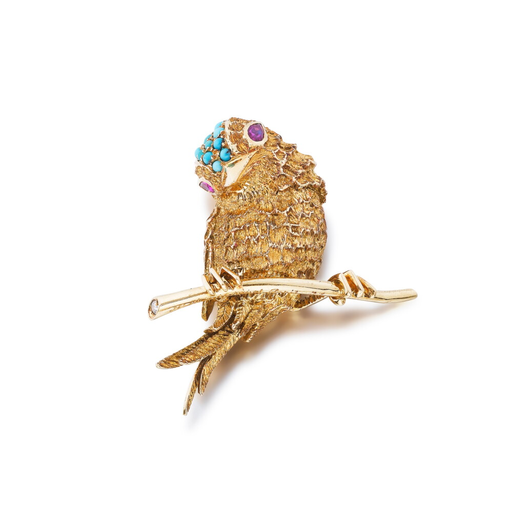 View full screen - View 1 of Lot 145. Jean-Charles Champagnat | Broche turquoise et rubis | Turquoise and ruby brooch.