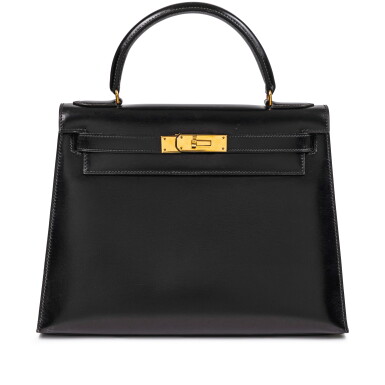 View full screen - View 1 of Lot 693. Vintage Black Box Kelly 28 Sellier Gold Hardware, 1981.