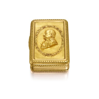 View full screen - View 1 of Lot 426. A Two-Color Gold Presentation Snuff Box, Gebrüder Toussaint, Hanau, 1825.