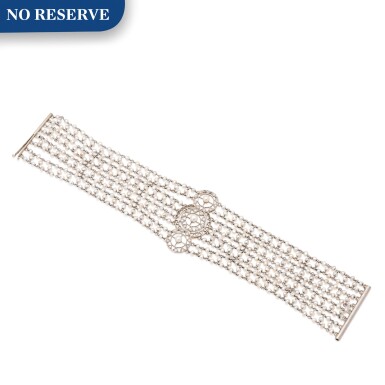 View full screen - View 1 of Lot 42. NATURAL PEARL AND DIAMOND BRACELET.