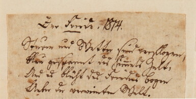 View full screen - View 1 of Lot 44. J. von Eichendorff | Two autograph poem drafts, "Der Friede. 1814", and part of "Die ernsthafte Fastnacht 1814".