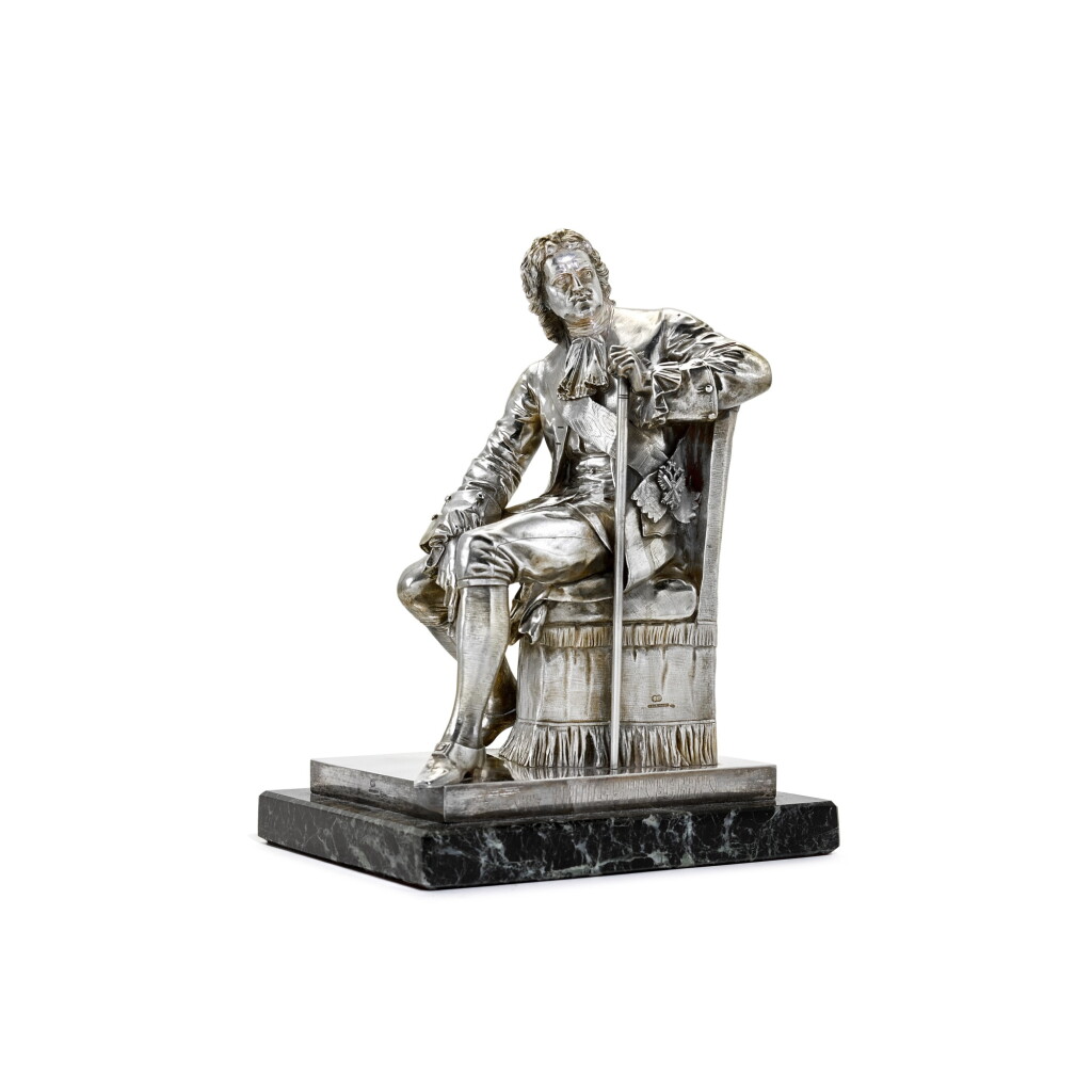 View full screen - View 1 of Lot 225. A silver sculpture of Peter the Great, Sokolov, after the design by Alexander Opekushin, St Petersburg, 1872.
