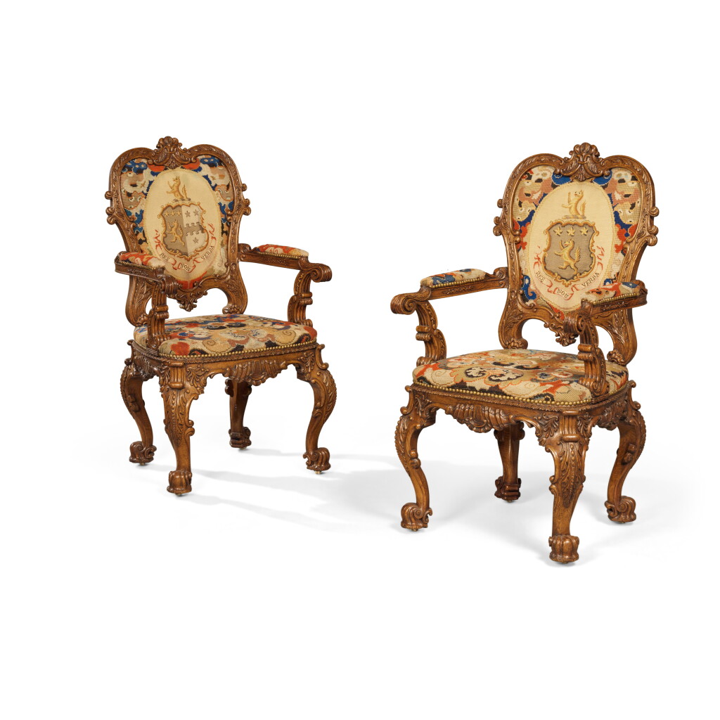 View full screen - View 1 of Lot 204. A Pair of George IV Carved Oak Armchairs, Circa 1830.