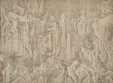 View full screen - View 1 of Lot 2552. Wang Jianzhang (active 1628-1644) 王建章 | Traveling in a Snowy Landscape 雪山行旅.