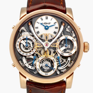 View full screen - View 1 of Lot 129. Legacy Machine Perpetual, Reference 03.RL.W | A limited edition pink gold semi-skeletonised perpetual calendar wristwatch with power reserve and retrograde leap year indication | Circa 2015.
