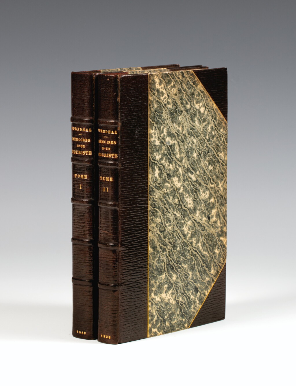 View full screen - View 1 of Lot 189. STENDHAL. Mémoires d'un Touriste. 1838. 2 vol, demi-maroquin de René Aussourd. Édition originale.