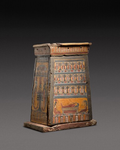 View full screen - View 1 of Lot 124. An Egyptian Polychrome Wood Canopic Chest, Ptolemaic Period, 305-30 B.C..