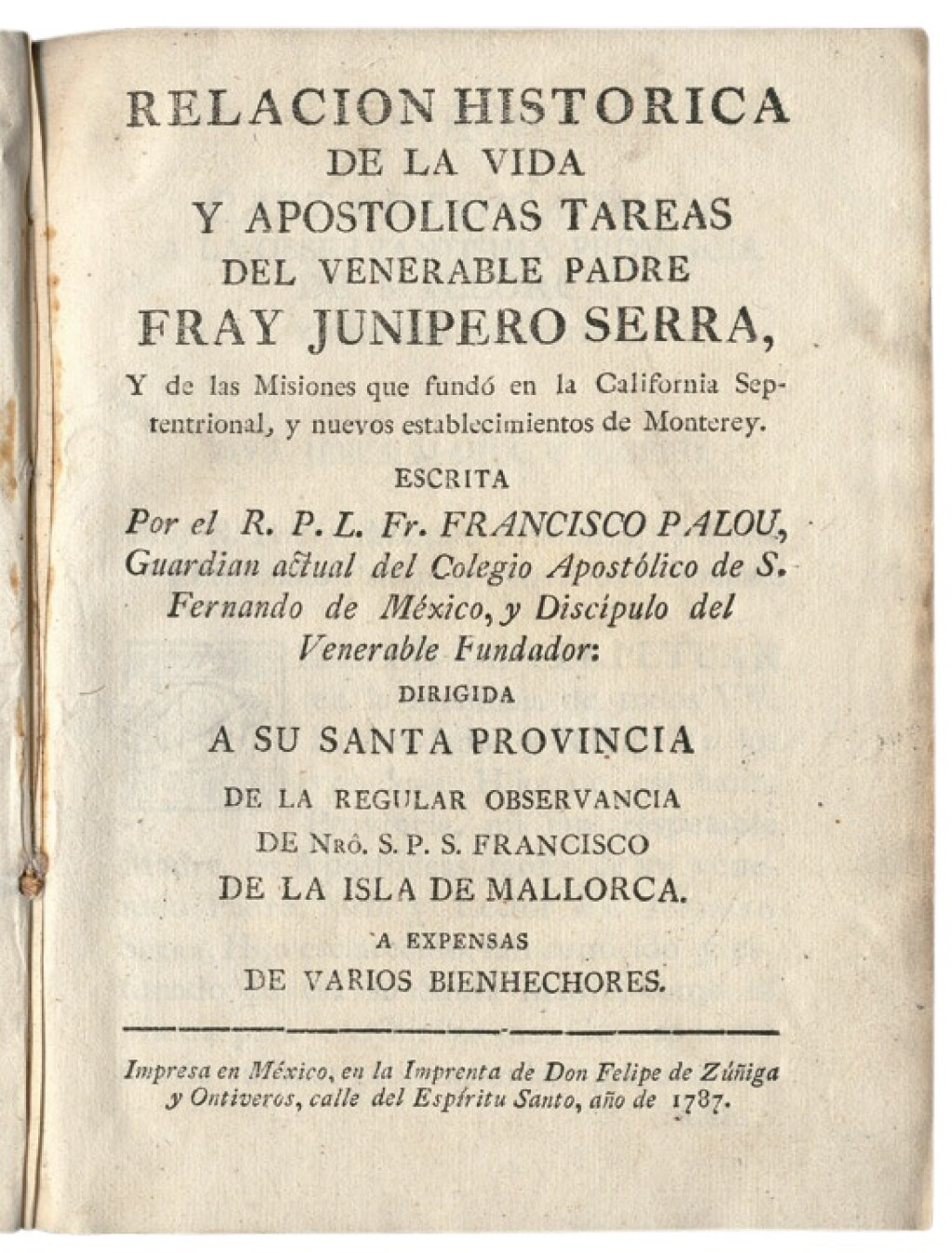 View full screen - View 1 of Lot 1073. Palou, Francisco | A primary source for information on the history of early California.