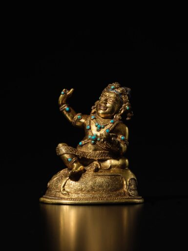 View full screen - View 1 of Lot 122. A turquoise-inlaid gilt-copper alloy figure of Virupa, Tibet, 15th century | 西藏 十五世紀 銅合金鎏金嵌寶毘魯巴尊者像.