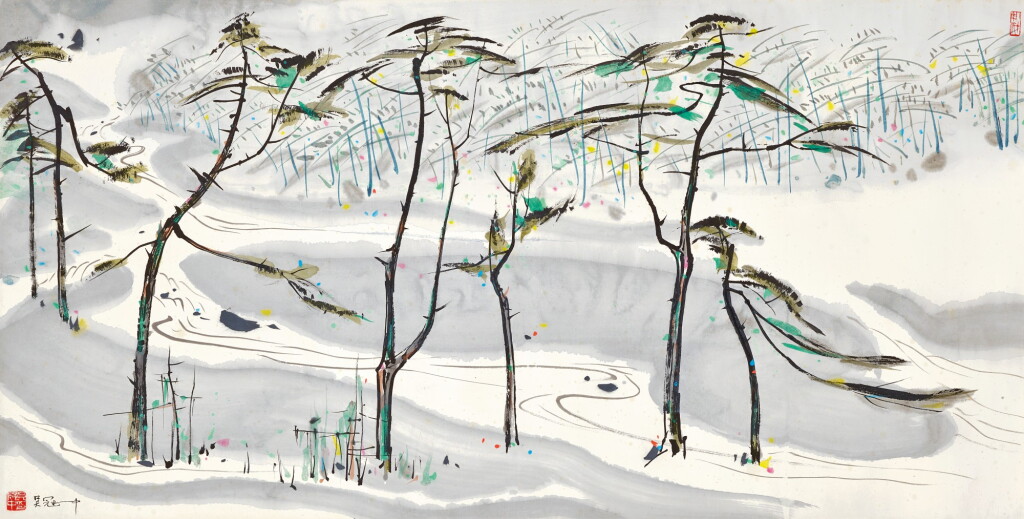 View full screen - View 1 of Lot 2623. Wu Guanzhong 吳冠中 | The Running Stream of Mount Yulong 玉龍山下奔流.