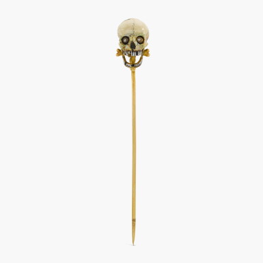 View full screen - View 1 of Lot 87. Gold, Enamel and Diamond Skull Stickpin.