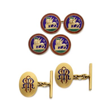 View full screen - View 1 of Lot 1181. Two pairs of enamel cufflinks.