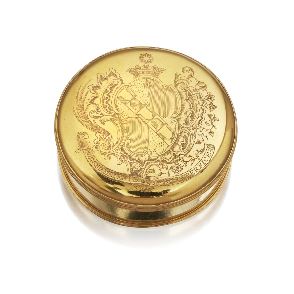 View full screen - View 1 of Lot 1512. The Freedom of the City of Waterford. A Rare Irish gold Freedom Box, William Currie, Dublin, 1752-3.