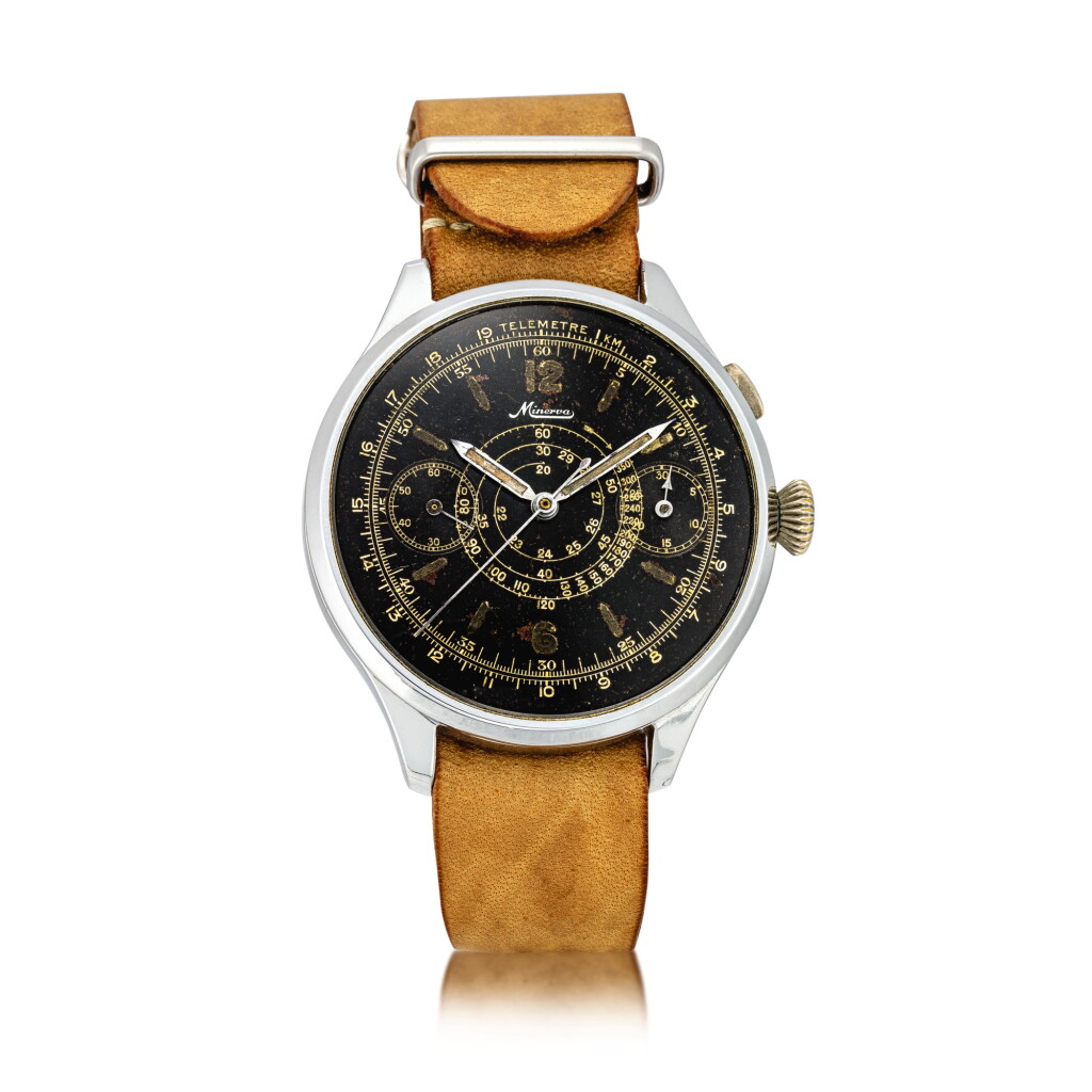 View full screen - View 1 of Lot 34. Oversized stainless steel single button chronograph wristwatch Circa 1930 | 特大型精鋼單按鈕計時腕錶,約1930年製.
