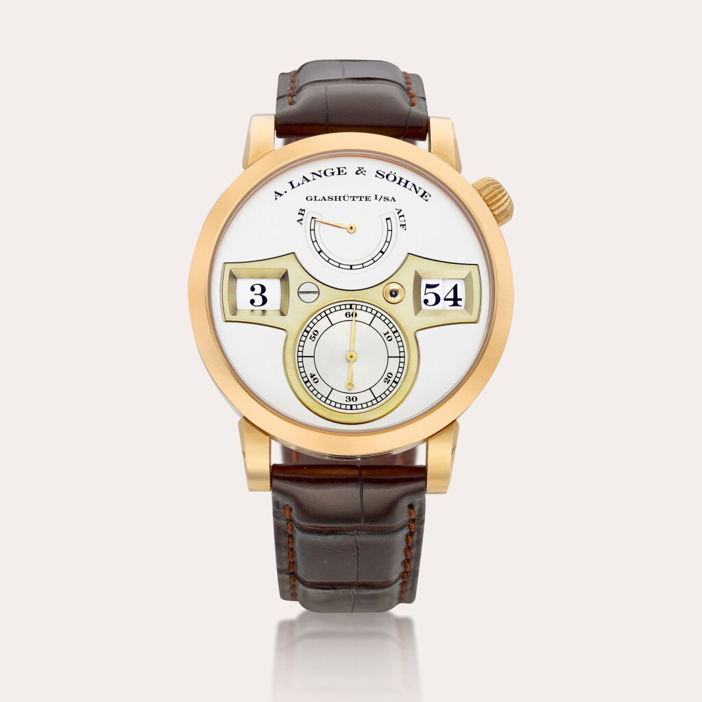View full screen - View 1 of Lot 2227. Zeitwerk, Reference 140.032 A pink gold wristwatch with digital time display and power reserve indication, Circa 2009 | 朗格 | ZEITWERK 型號140.032 | 粉紅金腕錶,備跳字及動力儲備顯示,約2009年製.
