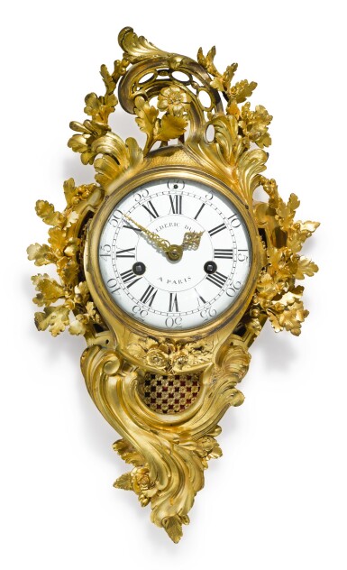 View full screen - View 1 of Lot 108. A LOUIS XV GILT BRONZE CARTEL CLOCK, MID-18TH CENTURY.