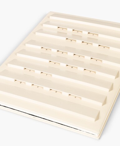 View full screen - View 1 of Lot 120. Poèmes métaphysiques. 1979. Captivante reliure lettriste de Martin. Édition originale. Un des 12 exemplaires de tête sur Chine. 7 pointes sèches originales de Pagava..