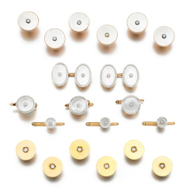 View full screen - View 1 of Lot 226. Two sets of dress studs and a mother of pearl and seed pearl dress set, early 20th century.