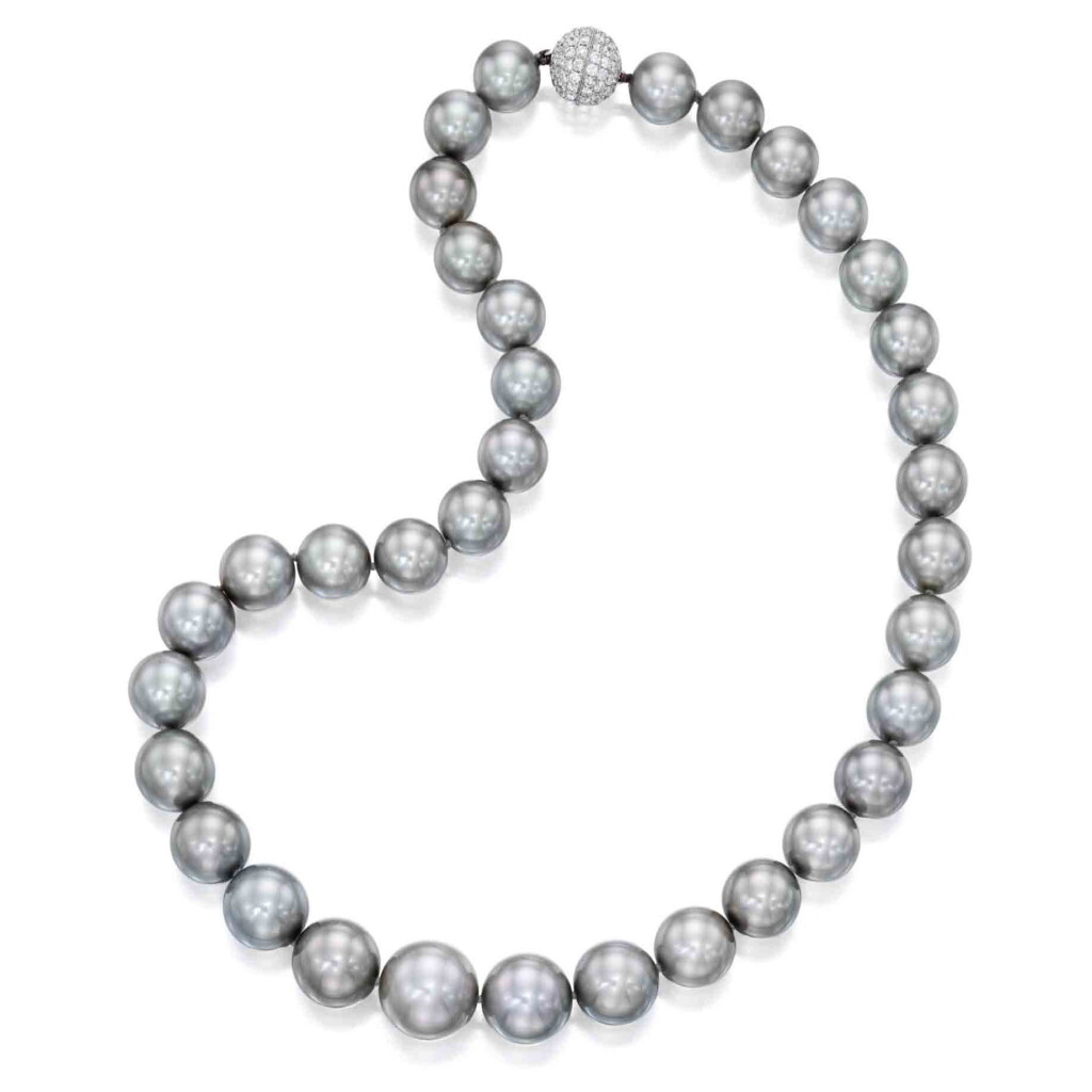 View full screen - View 1 of Lot 247. Cultured Pearl and Diamond Necklace.
