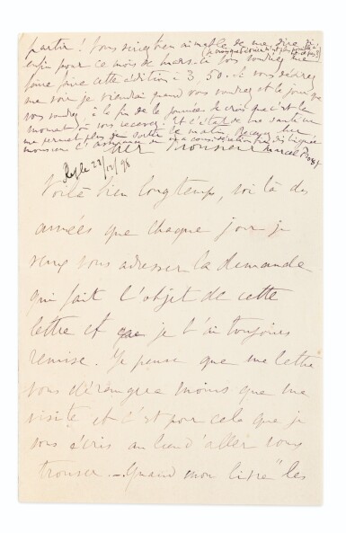 View full screen - View 1 of Lot 285. Lettre à Gaston Calmann-Lévy (déc. 1898, 4 p.), sur la réédition des Plaisirs et les Jours en petit format.