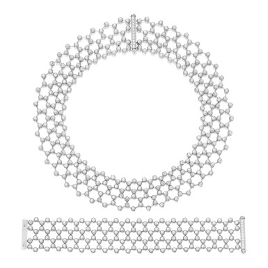 View full screen - View 1 of Lot 508. DIAMOND BRACELET AND NECKLACE, CARTIER, FRANCE | 鑽石手鏈及項鏈,卡地亞.