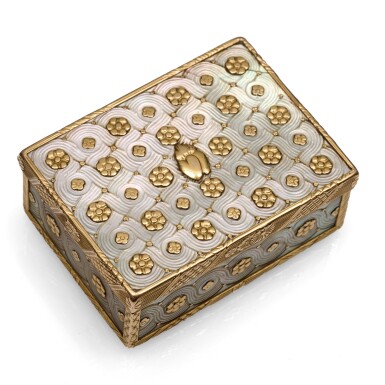 View full screen - View 1 of Lot 1112. A gold and mother-of-pearl cagework box, in mid-eighteenth century Paris taste .