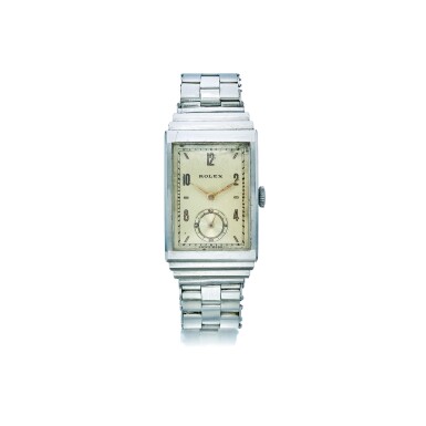 View full screen - View 1 of Lot 1067. ROLEX | REF 3565, A STAINLESS STEEL RECTANGULAR WRISTWATCH WITH BRACELET, CIRCA 1940 | 勞力士 |3565型號精鋼鍊帶腕錶,年份約1940.