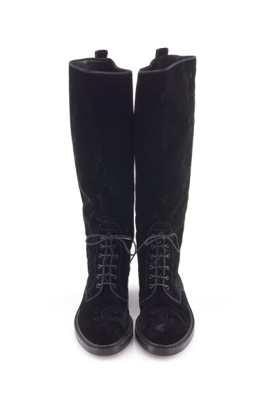 View full screen - View 1 of Lot 22. Pair of black velvet boots.