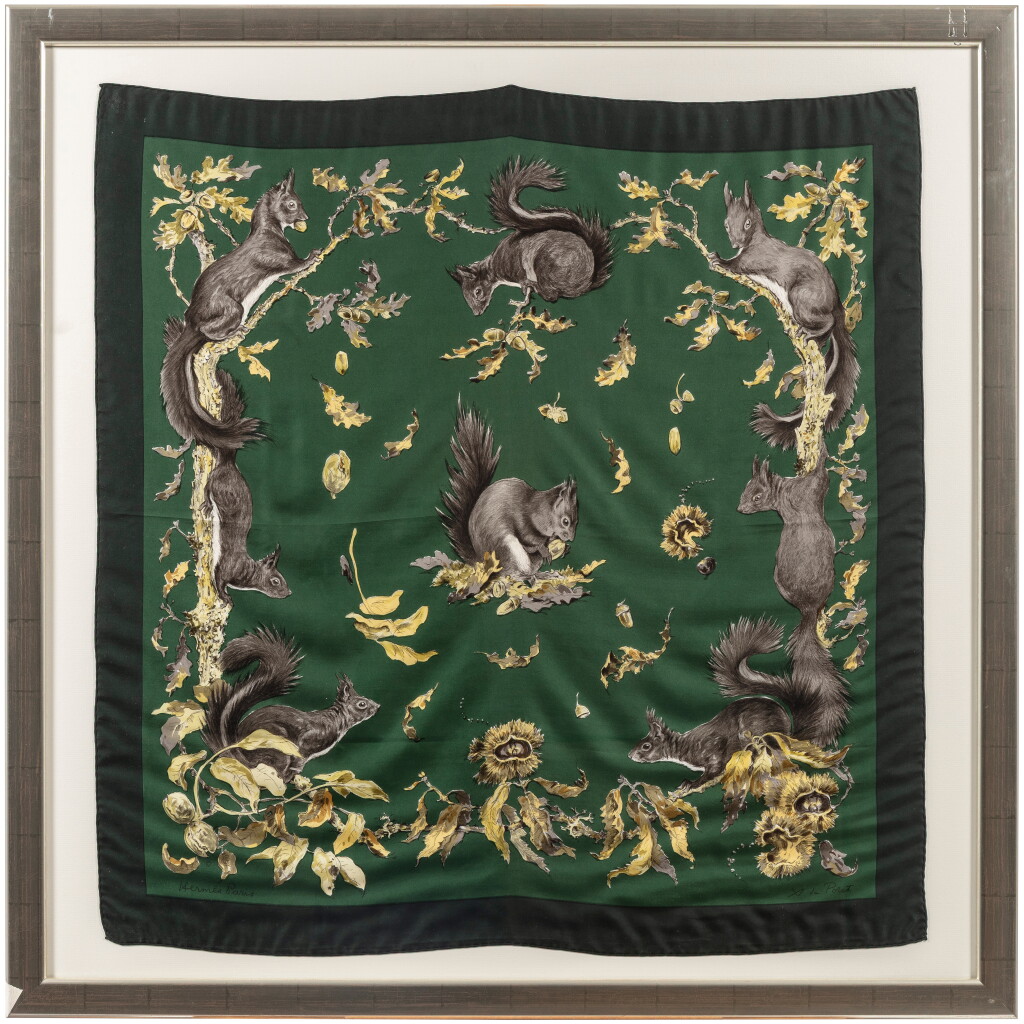 View full screen - View 1 of Lot 751. Set of Three: Silk Carré 90 "Les Ecureuils".