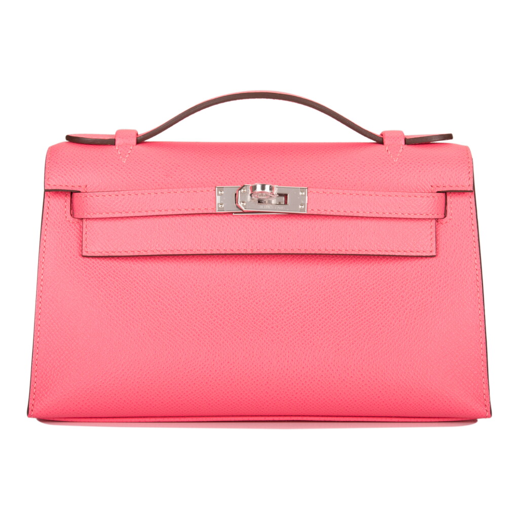 View full screen - View 1 of Lot 12. Hermès Rose Azalee Mini Kelly Pochette of Epsom Leather with Palladium Hardware.