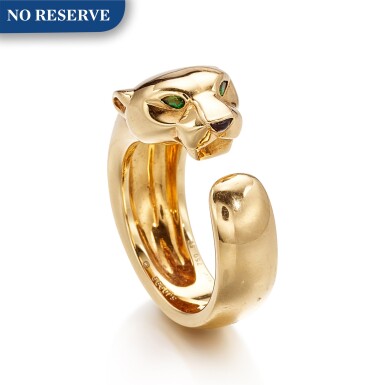 View full screen - View 1 of Lot 1668. CARTIER | 'PANTHÈRE' 18K GOLD, TSAVORITE GARNET AND ONYX RING |卡地亞 | 'Panthère' K黃金 配 沙弗來石 及 縞瑪瑙 戒指 .