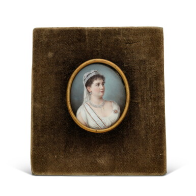 View full screen - View 1 of Lot 105. A portrait miniature of possibly Princess Emina Ilhamy Khediva Consort of Egypt, Circa 1880.