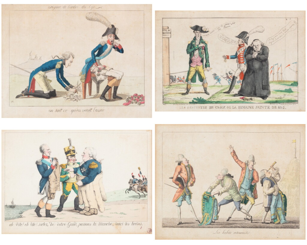 View full screen - View 1 of Lot 62. Set of five satyric prints on Napoleon and Empire, France, first quarter 19th century | Série de cinq gravures satyriques sur Napoleon Ier et l’Empire, France, premier quart du XIXe.