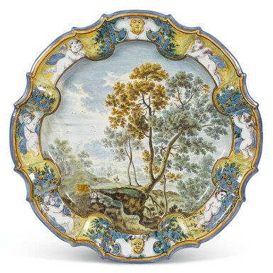 View full screen - View 1 of Lot 13. A CASTELLI MAIOLICA LARGE DISH, CIRCA 1720, GRUE FAMILY WORKSHOP.