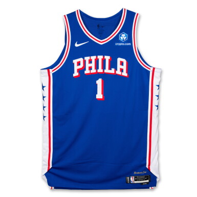 View full screen - View 1 of Lot 51. Andre Drummond Philadelphia 76ers 2025-2026 NBA Playoffs Eastern Conference Round 1 Game Worn Icon Edition Jersey | Game 1.