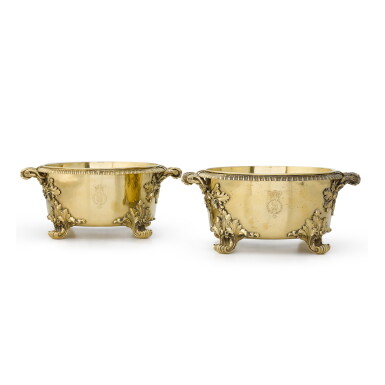 View full screen - View 1 of Lot 61. A pair of George IV silver-gilt soufflé dishes, John Bridge for Rundell, Bridge & Rundell, London, 1824.