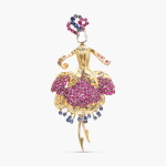 Elegant Retro Ruby, Sapphire and Diamond 'Ballerina' Brooch