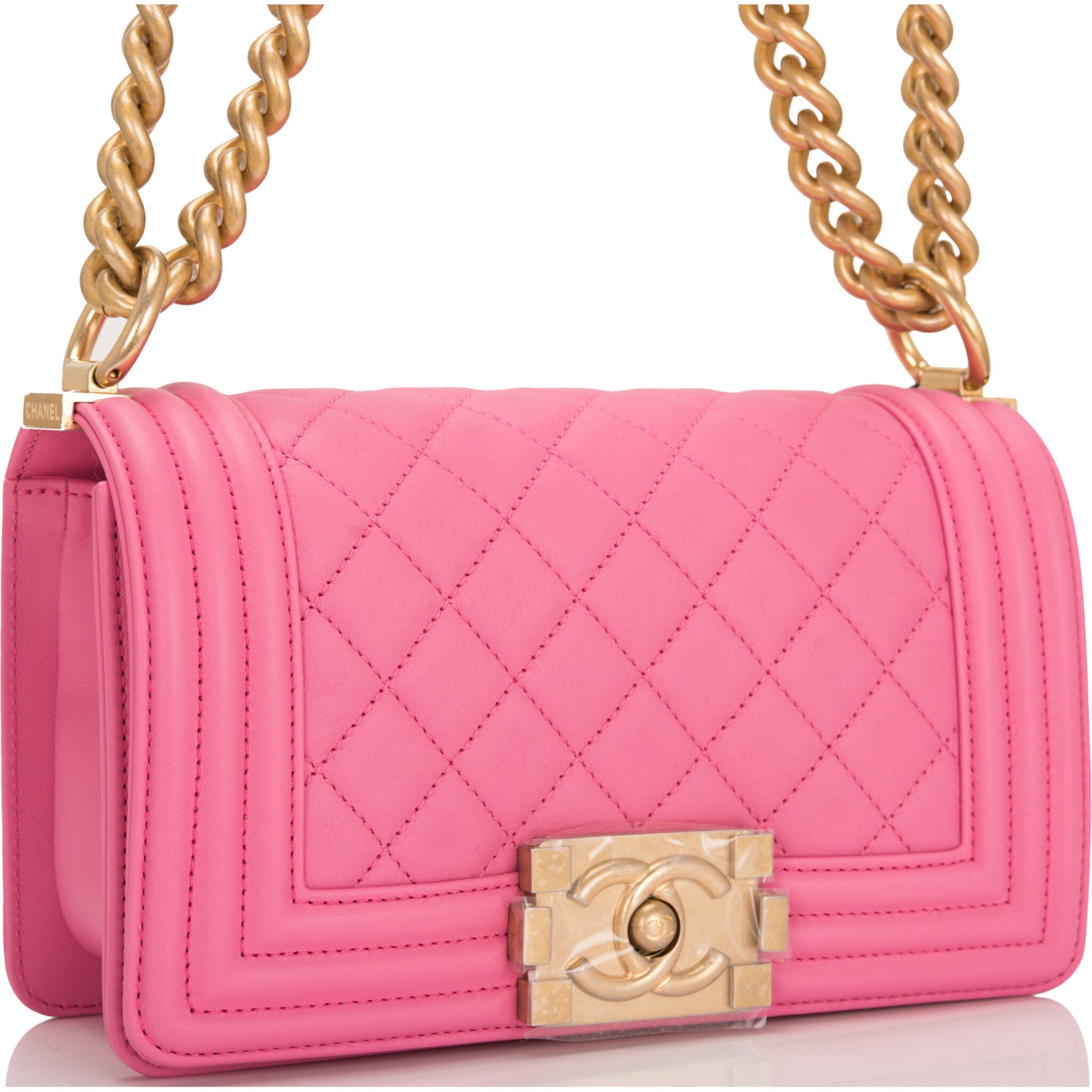 CHANEL Caviar Quilted Small Boy Clutch With Chain Pink 1303597